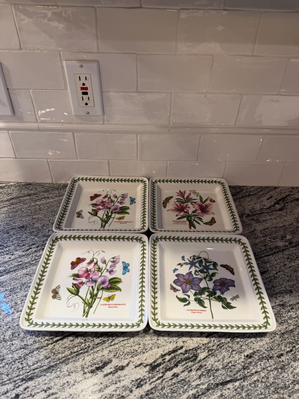 Set of 4 Portmeirion Botanic Garden Square 8" Salad/Dessert Plates
